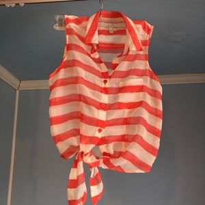 Sheer Orange and White Striped Top
